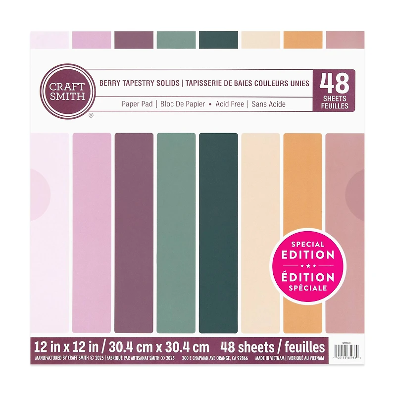 Craft Smith 12" x 12" Berry Tapestry Solids Paper Pad