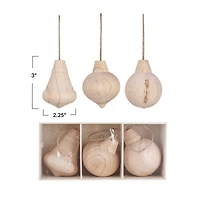 Hello Honey® Natural Round Carved Wood Ornaments Set