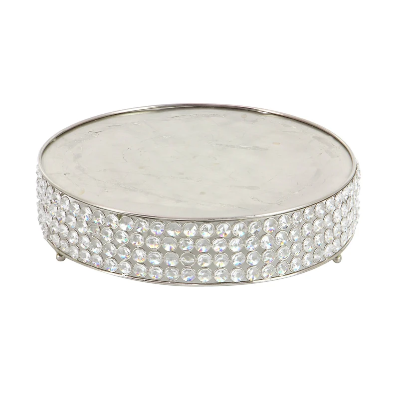 Glam Round Silver Metal and Glass Bead Cake Stand, Set of 3, 3"