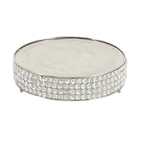 Glam Round Silver Metal and Glass Bead Cake Stand, Set of 3, 3"