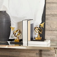 8" Gold Stainless Steel Armillary Bookends with Black Bases Set
