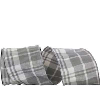 JAM Paper 4" x 10yd. Gray Dupioni Plaid Wired Ribbon