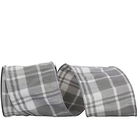 JAM Paper 4" x 10yd. Gray Dupioni Plaid Wired Ribbon
