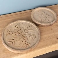 Tree & Snowflake Natural Wood Holiday Trivet Set