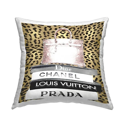 Stupell Industries Glam Handbag Fashion Book Stack Cheetah Pattern Throw Pillow 18" x 18"