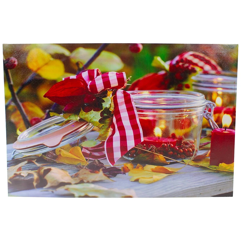 LED Lighted Fall Candle With Berries Canvas Wall Art