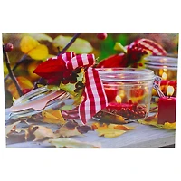 LED Lighted Fall Candle With Berries Canvas Wall Art