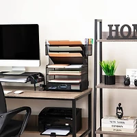 Mind Reader Mesh Desk Organizer, 6 Compartments, 1 Drawer, 2 Pen Cups, Office Desktop Organizer, Metal Mesh, Black