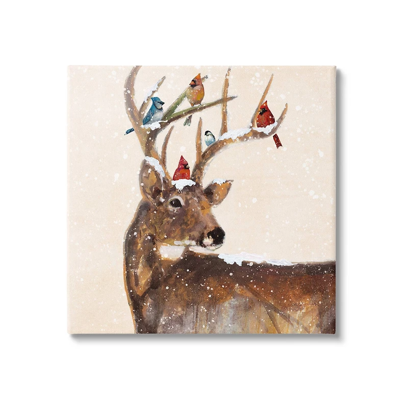 Stupell Industries Cardinals Perched Snowy Antlers Canvas Wall Art