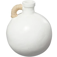 11" White Ceramic Jug Inspired Vase with Rattan Wrapped Handle