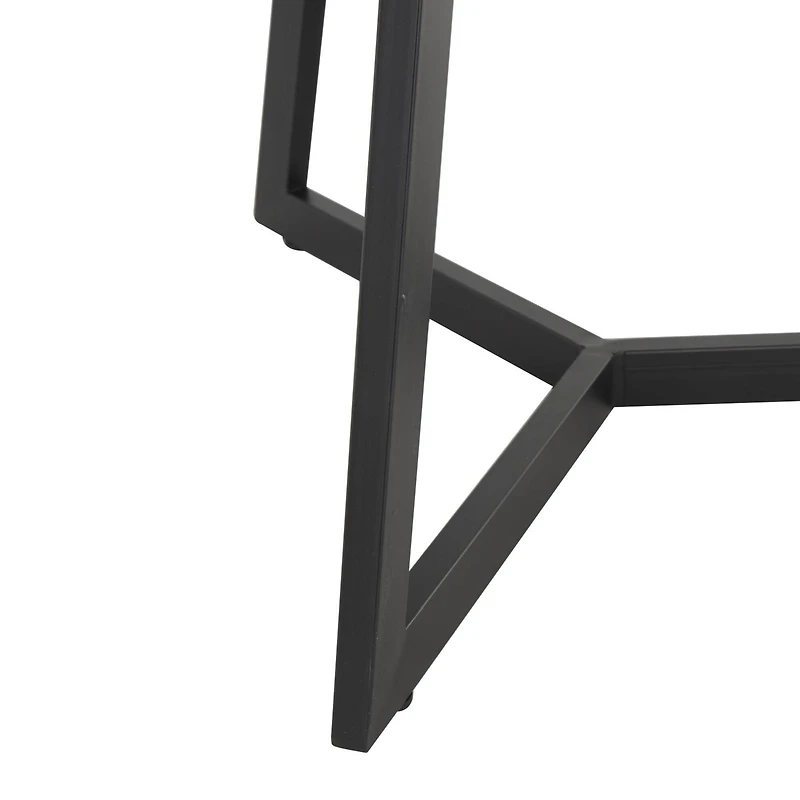 21.5" Black Teak Wood Handmade Live Edge Accent Table with Black Metal Base