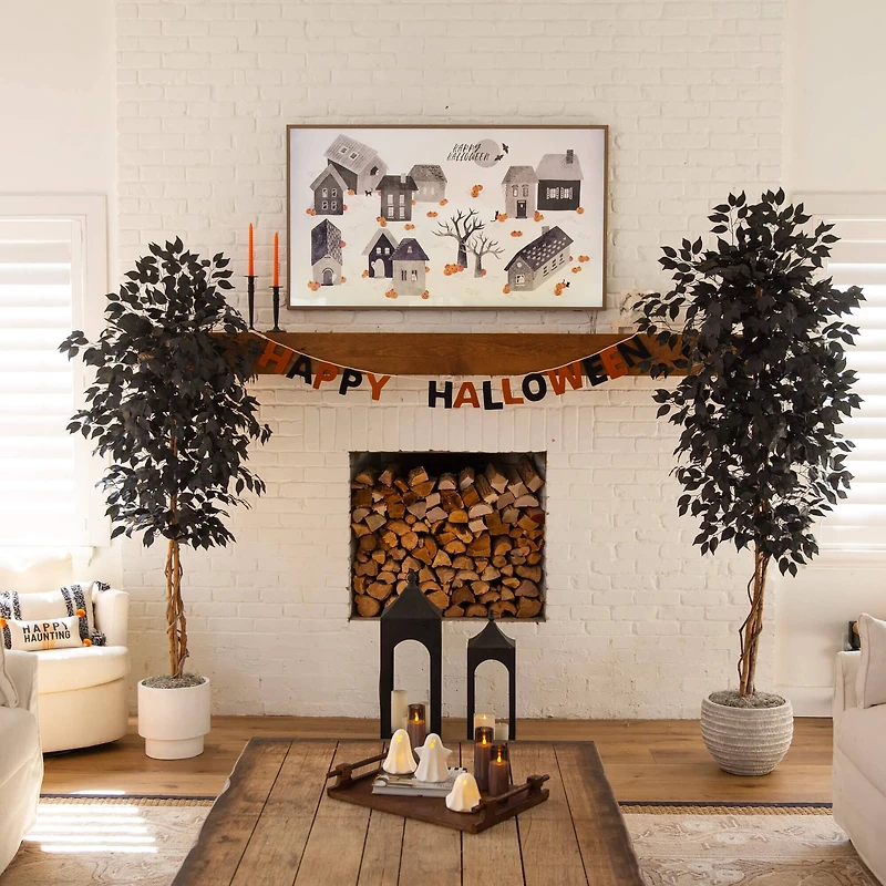 6ft. Artificial Halloween Black Ficus Tree with Natural Trunk