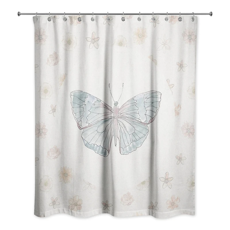 Blue Butterfly & Floral Shower Curtain