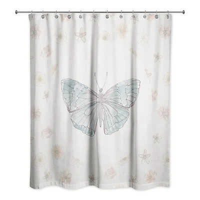 Blue Butterfly & Floral Shower Curtain