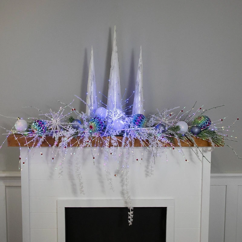 20" LED Lighted Firework Silver Branch Christmas Decoration