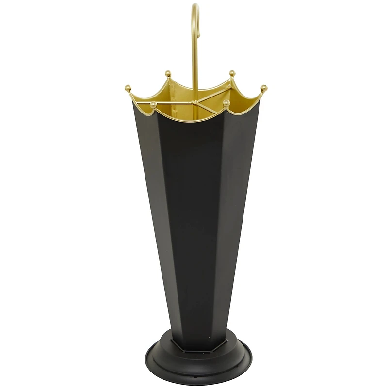 The Novogratz Black Metal Abstract Umbrella Stand with Gold Handle 10" x 9" x 27"