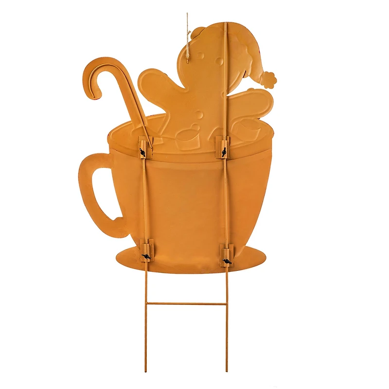 Glitzhome® 30.25" Metal Gingerbread Man in Coffee Mug Yard Stake