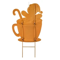 Glitzhome® 30.25" Metal Gingerbread Man in Coffee Mug Yard Stake