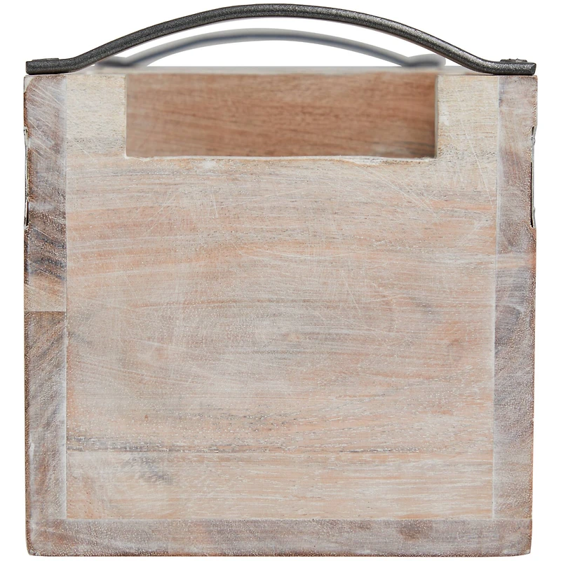 11.5" Beige Wood Modern 3 Section Decorative Tray with Metal Handles