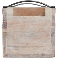 11.5" Beige Wood Modern 3 Section Decorative Tray with Metal Handles