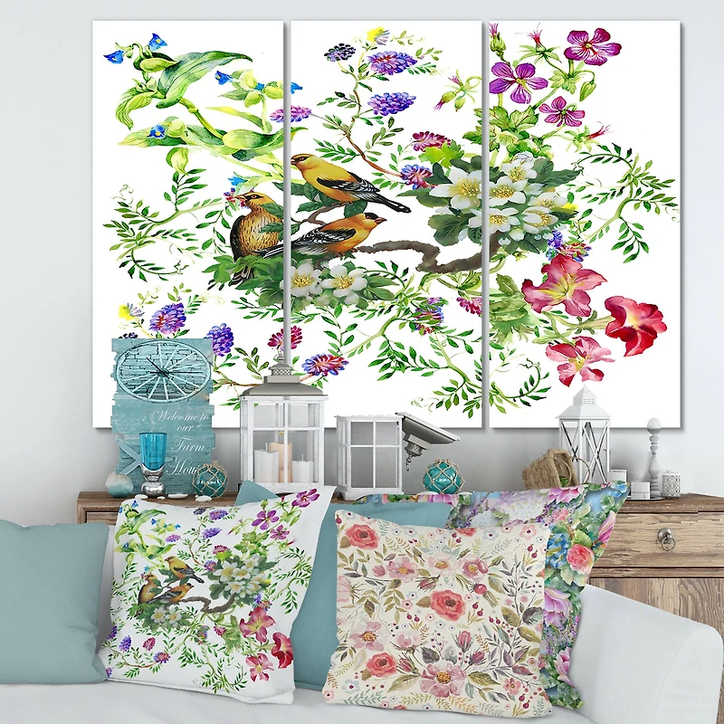 Designart - Tropical Birds With On Blooming Tree
