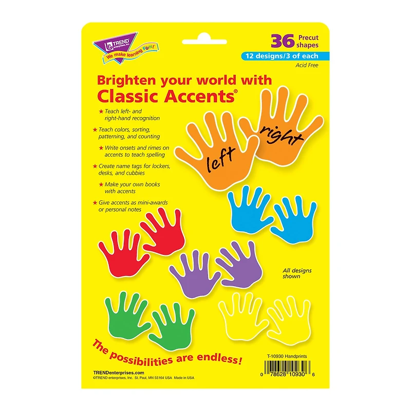 Trend Classic Accents® Handprints Variety Pack, 3 Packs of 36