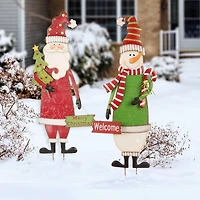 Glitzhome® 3ft. Metal Snowman & Santa Yard Stake Set