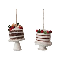 Hello Honey® Handmade Wool Felt Cake on Pedestal Ornament Set with Applique & Embroidery