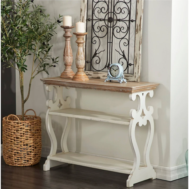 White Farmhouse Wood Console Table, 32" x 38"