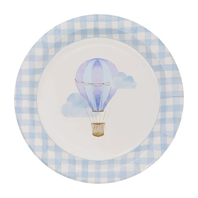 9" Blue Hot Air Balloon & Gingham Dinner Plates, 10ct. by Celebrate It™