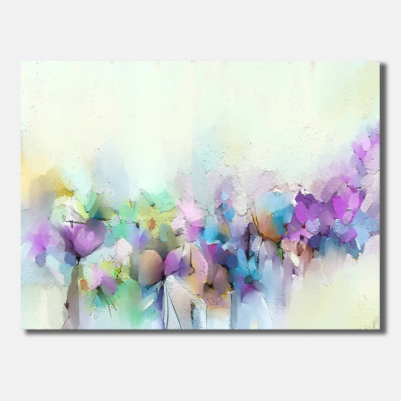 Designart - Hand Painted Yellow And Purple Spring Flowers