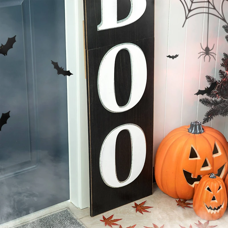 Glitzhome® Black & White Wooden BOO Porch Sign