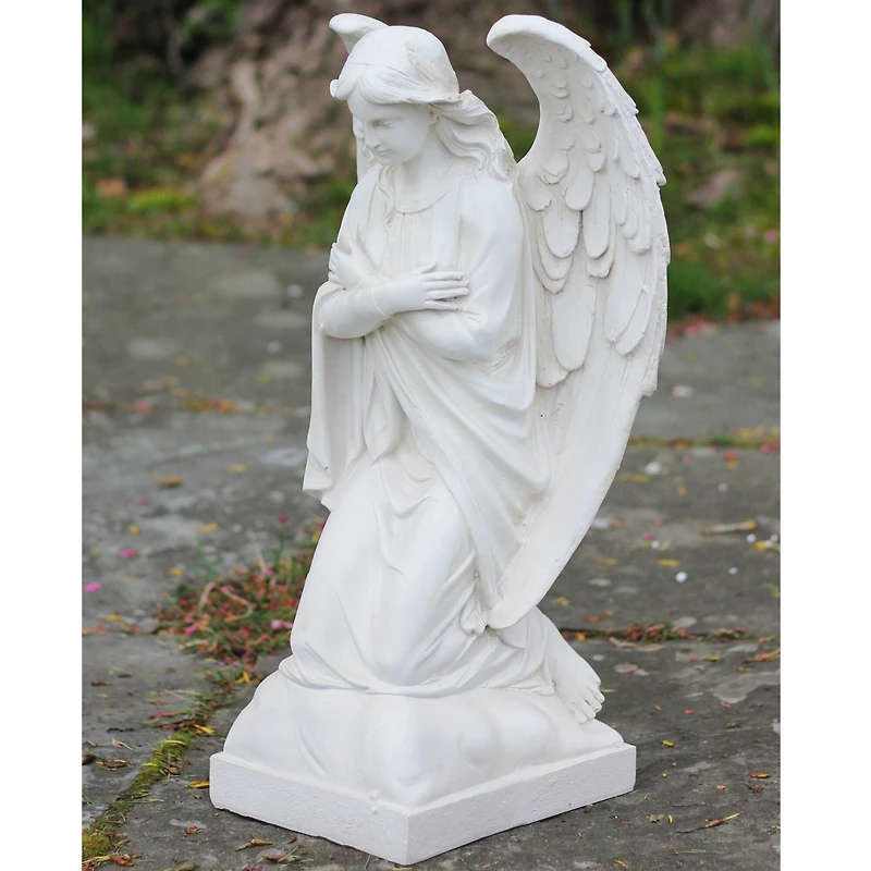 20.25" Ivory Kneeling Angel Outdoor Statue