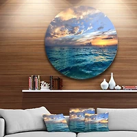 Designart Exotic Tropical Beach at Sunset Seashore Metal Circle Wall Art