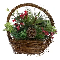 12" Red Cardinal with Foliage in Twig Basket Decoration