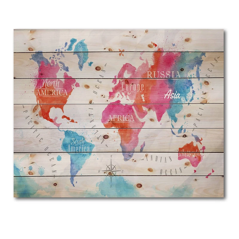 Designart - World Map In and Blue