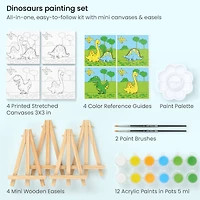 Arteza® Kids Canvas Paint Kit, 4 Mini Canvas- 3 x 3 with Easel, Dinosaurs