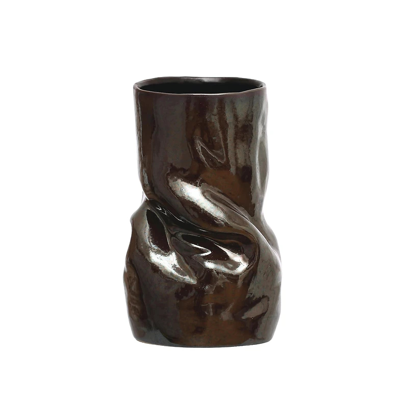 Hello Honey® 5.5" Iridescent Dark Brown Organic Shaped Stoneware Vase