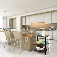 Rustic Brown Wood Kitchen Carts 3-Tier Rolling Rack with 10 Hooks