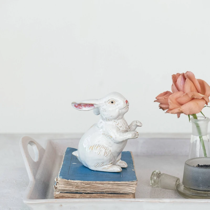 Hello Honey® 16.5" White Antique Elegance Stoneware Serving Tray with Handles