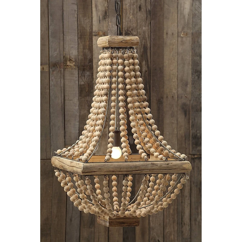 Hello Honey® Wood & Metal Framed Chandelier with Wood Bead Draping