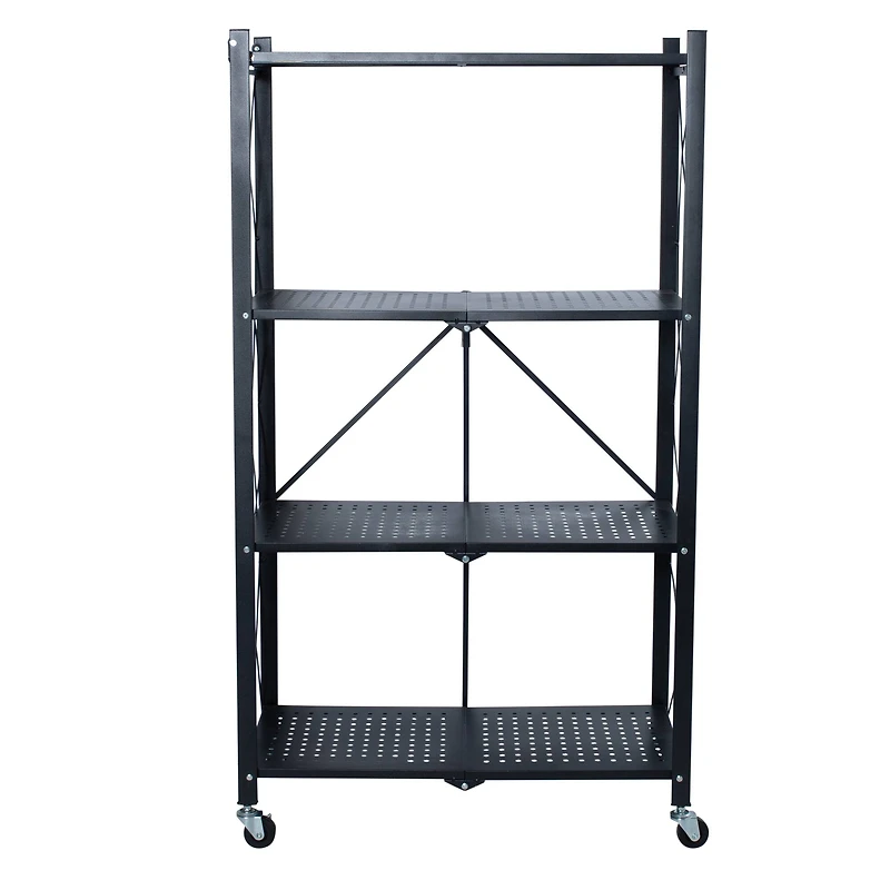 Organize It All Black 4-Tier Foldable Metal Rack with Wheels