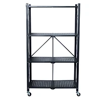 Organize It All Black 4-Tier Foldable Metal Rack with Wheels