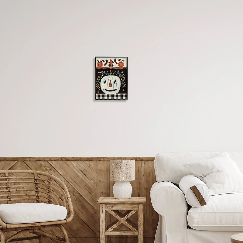 Stupell Industries Fall Jack-o-Lantern Tartan Pattern Framed Giclee Art