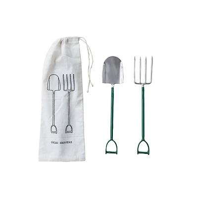 Hello Honey® Stainless Steel Garden Tool Salad Server Set with Green Handles