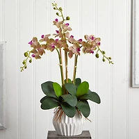 22" Cream & Purple Moth Orchid Silk Arrangement in White Vase