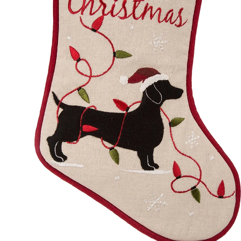 Glitzhome® 21" Dachshund Fabric Christmas Stocking