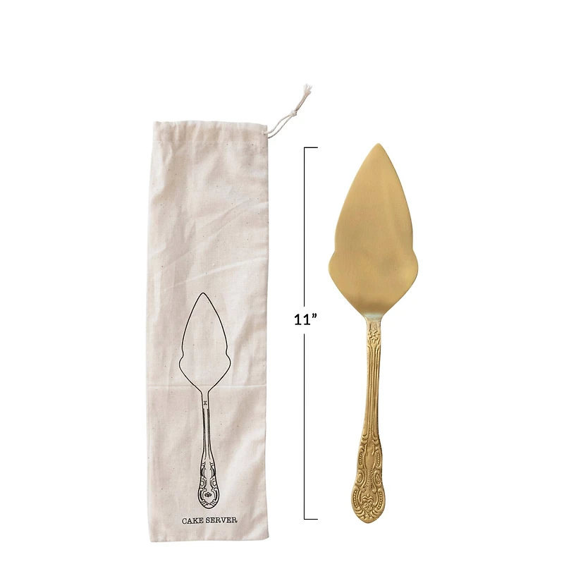 Hello Honey® 11" Brass Cake Server in Printed Drawstring Bag