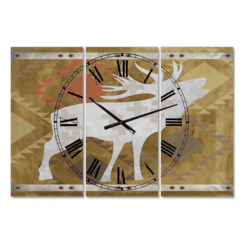 Designart Patterned Howling White Moose Traditional Multipanel Wall Clock
