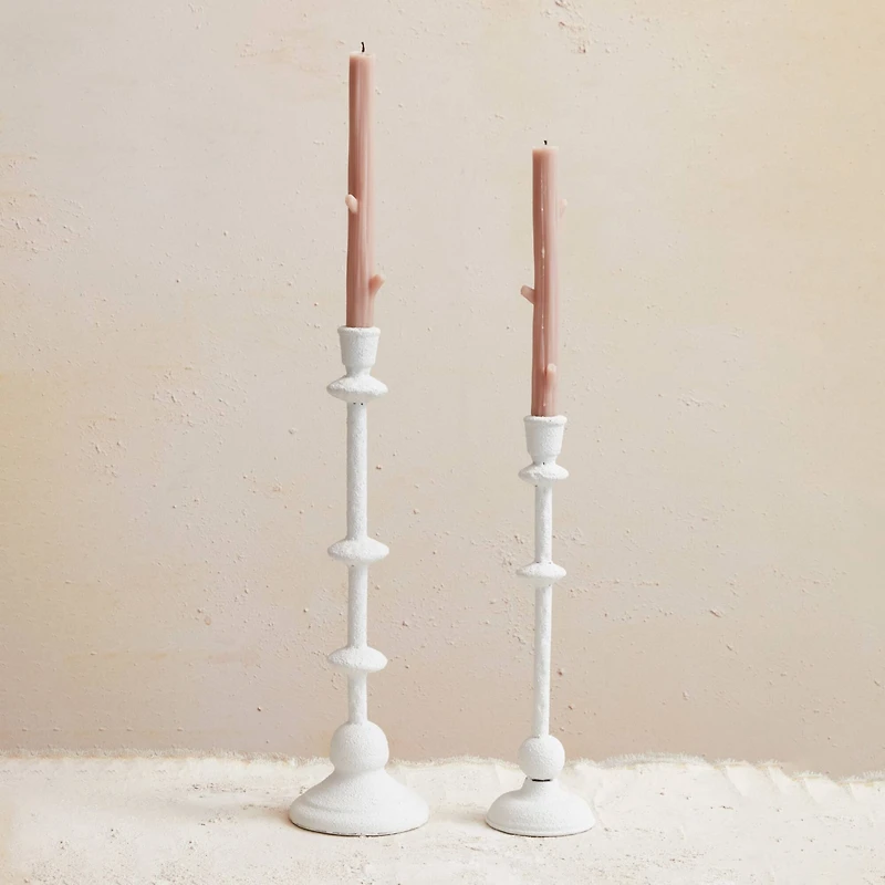 Hello Honey® Antique White Sand Finish Tall Metal Taper Candle Holder